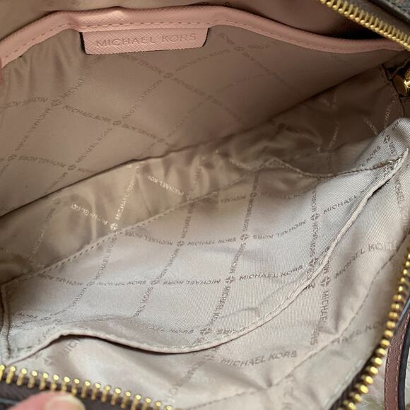 MICHAEL KORS Jet Set Logo Chain Camera XBody Bag Dark Brown Logo Pink Trim - Picture 11 of 16